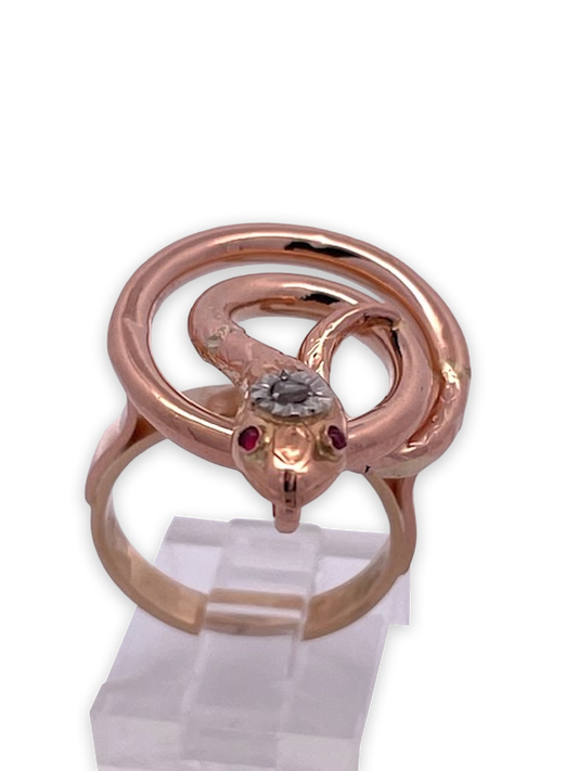 Vintage 15K Snake Ring with Rubies