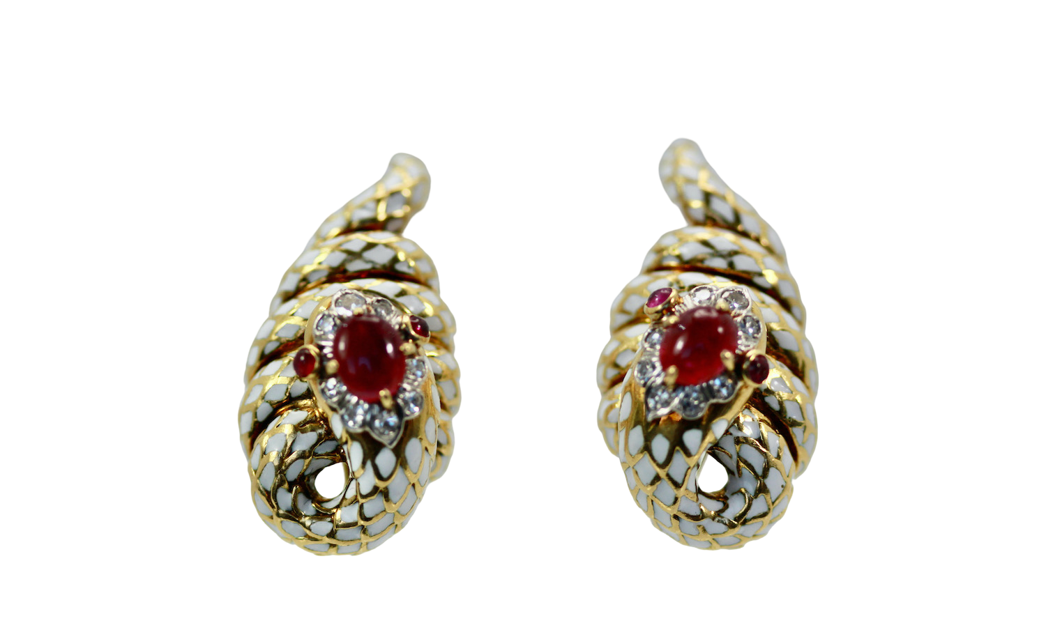 Luxury snake earrings, ruby & diamond