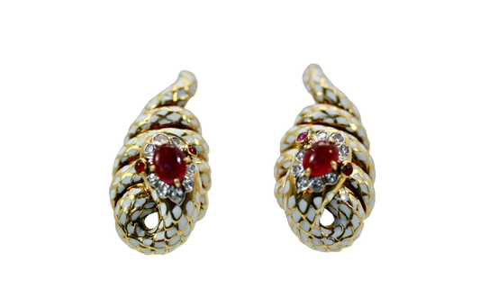 Luxury snake earrings, ruby & diamond
