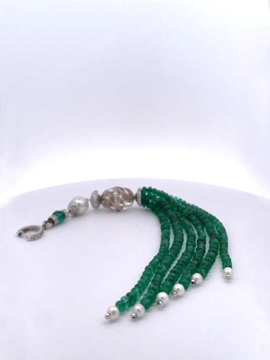 Rock crystal tassel enhancer with Emerald strands