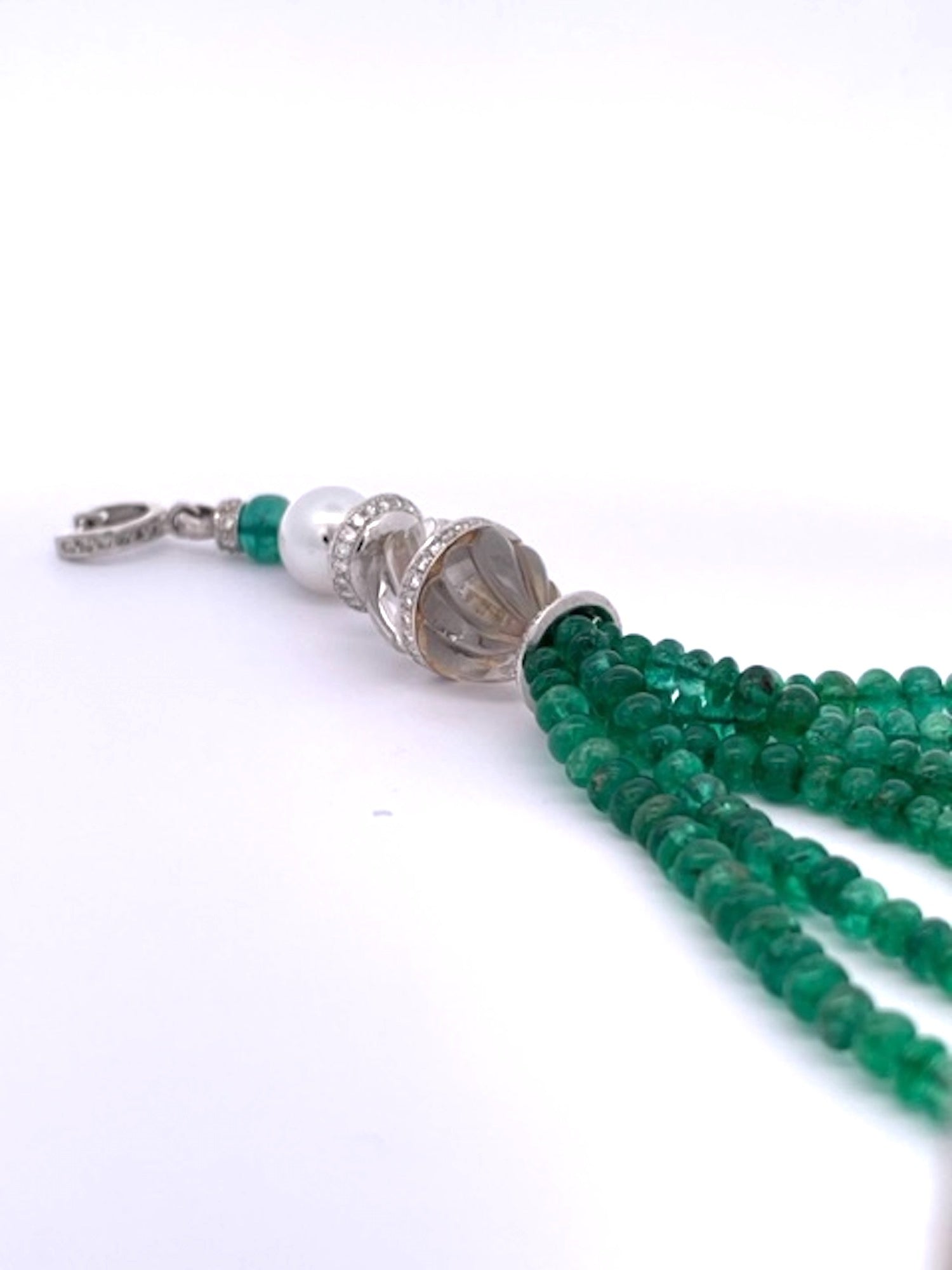 Tassel pendant with pearls, Emeralds, and Diamonds