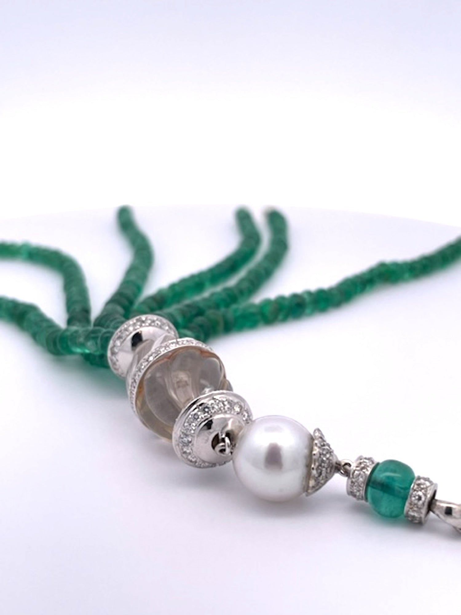 Crystal tassel charm with Diamonds and Emeralds