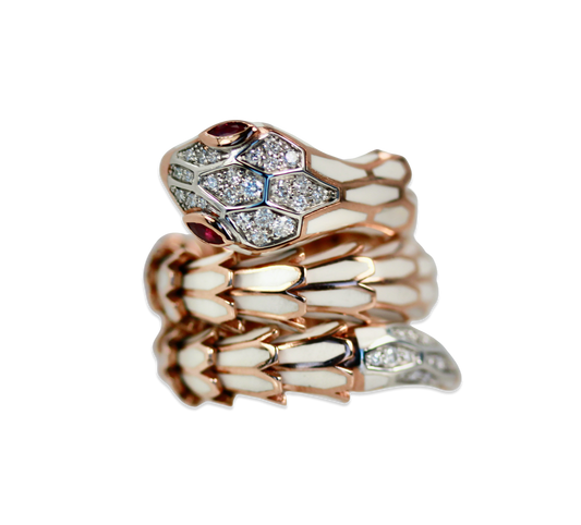 Enamel serpent ring in 18K