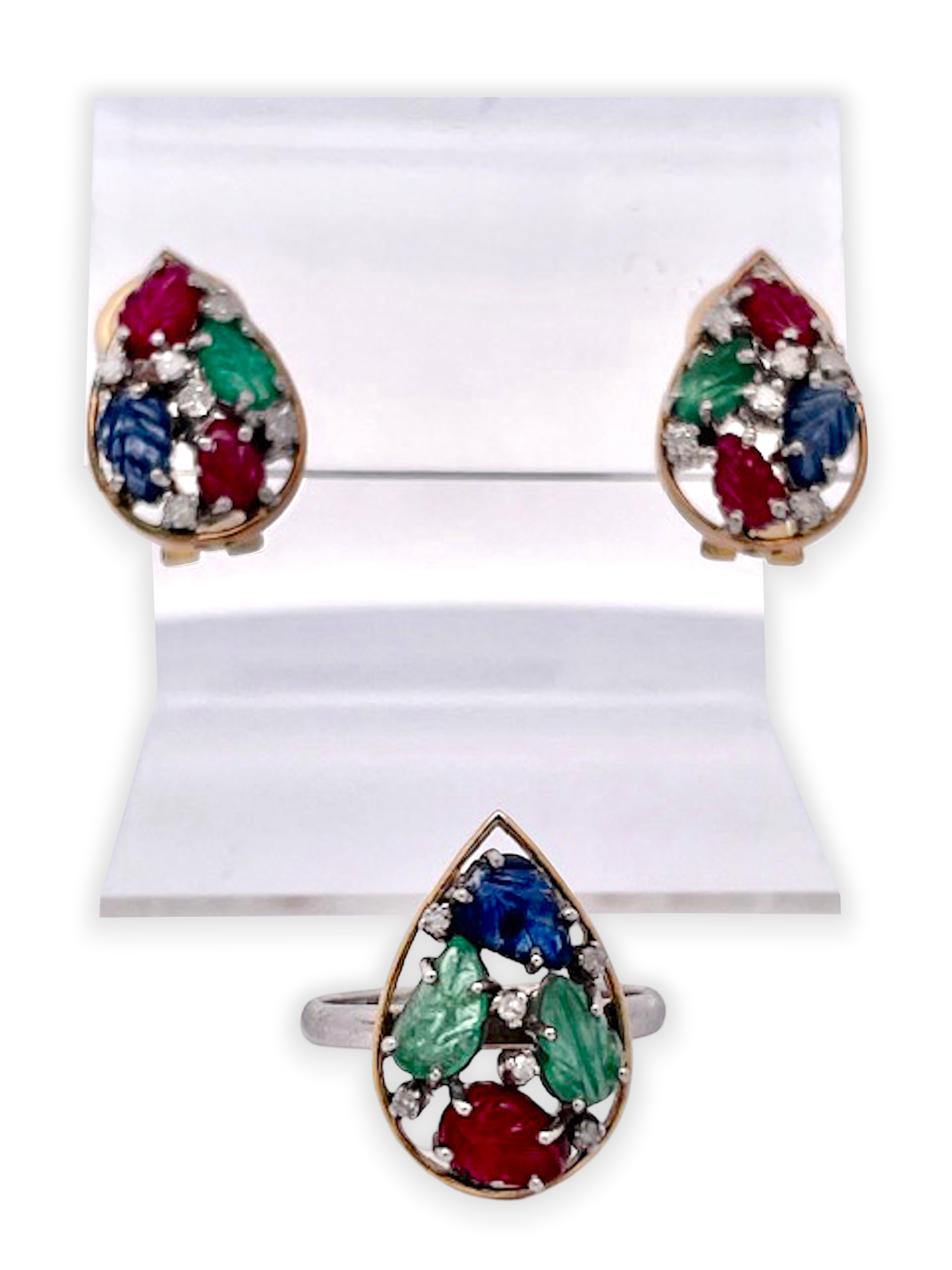 Tutti Frutti matched set with rubies and emeralds
