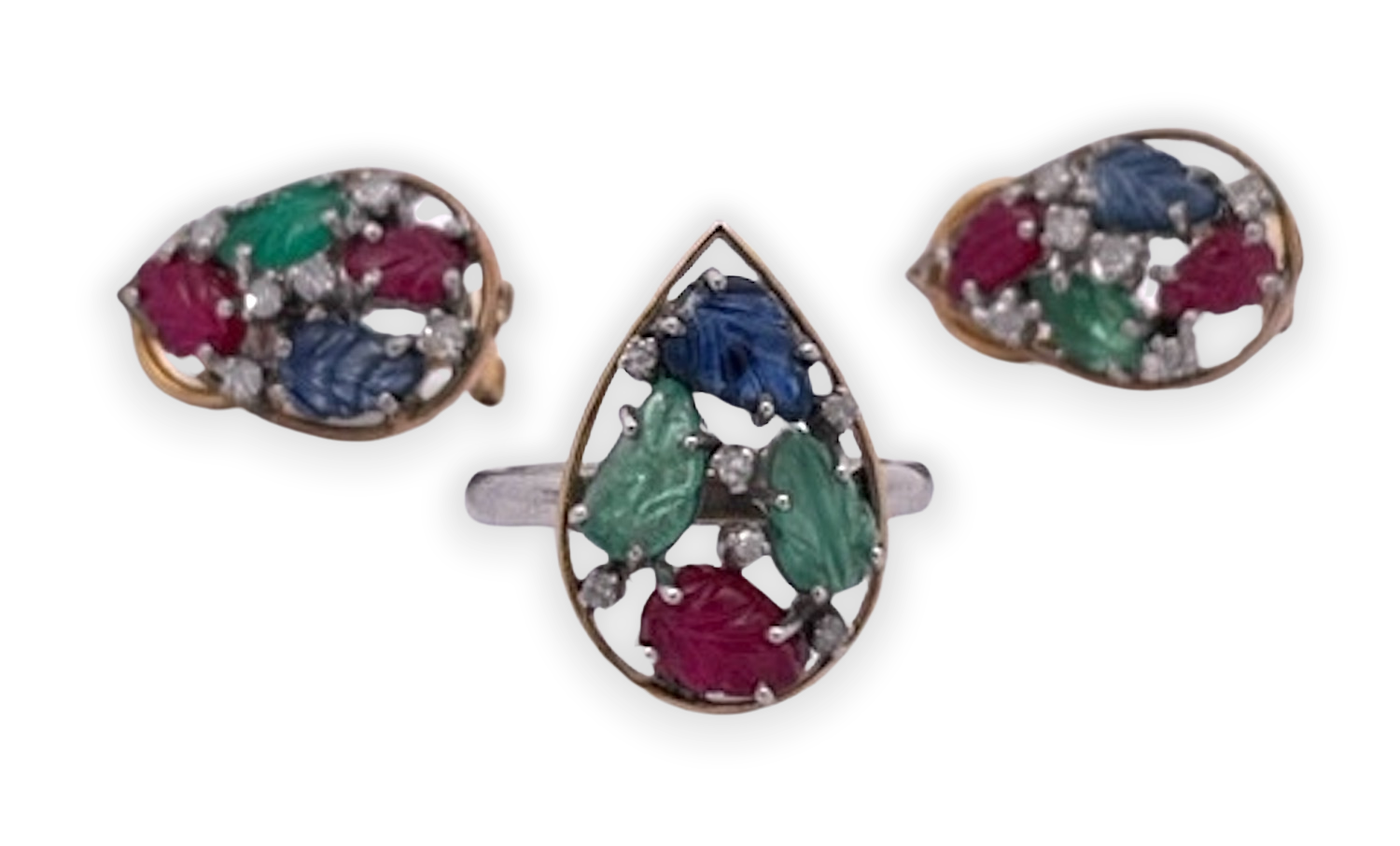 Tutti Frutti teardrop earrings and ring in 14K gold