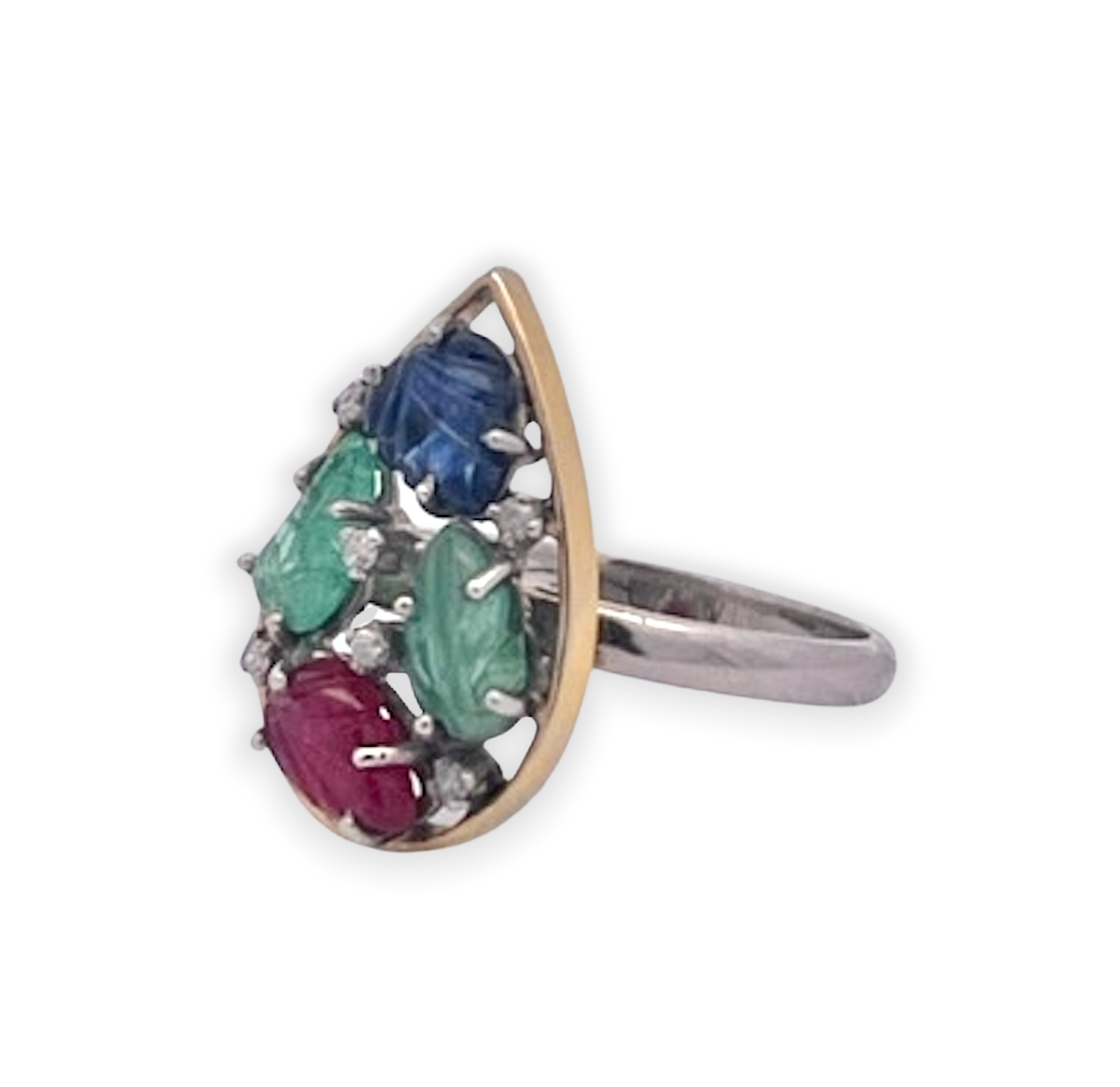 14K gold ring and earrings with carved gemstones