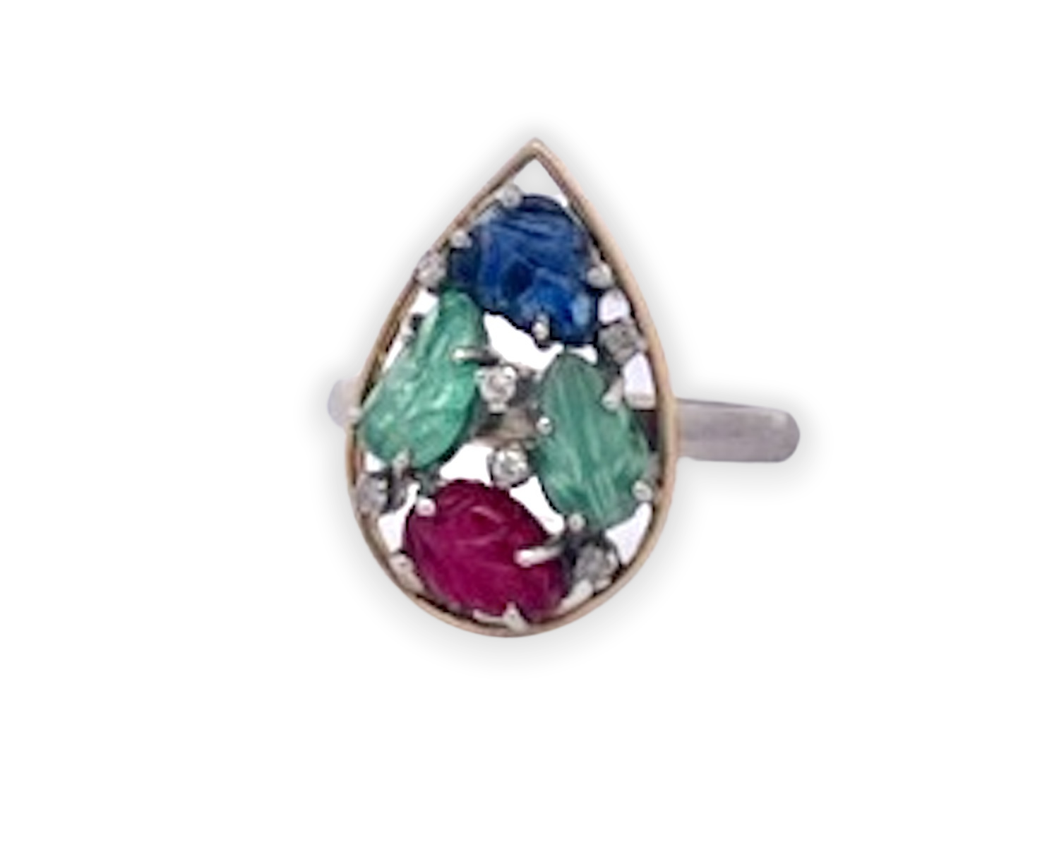 Gemstone leaf pattern ring and earrings set