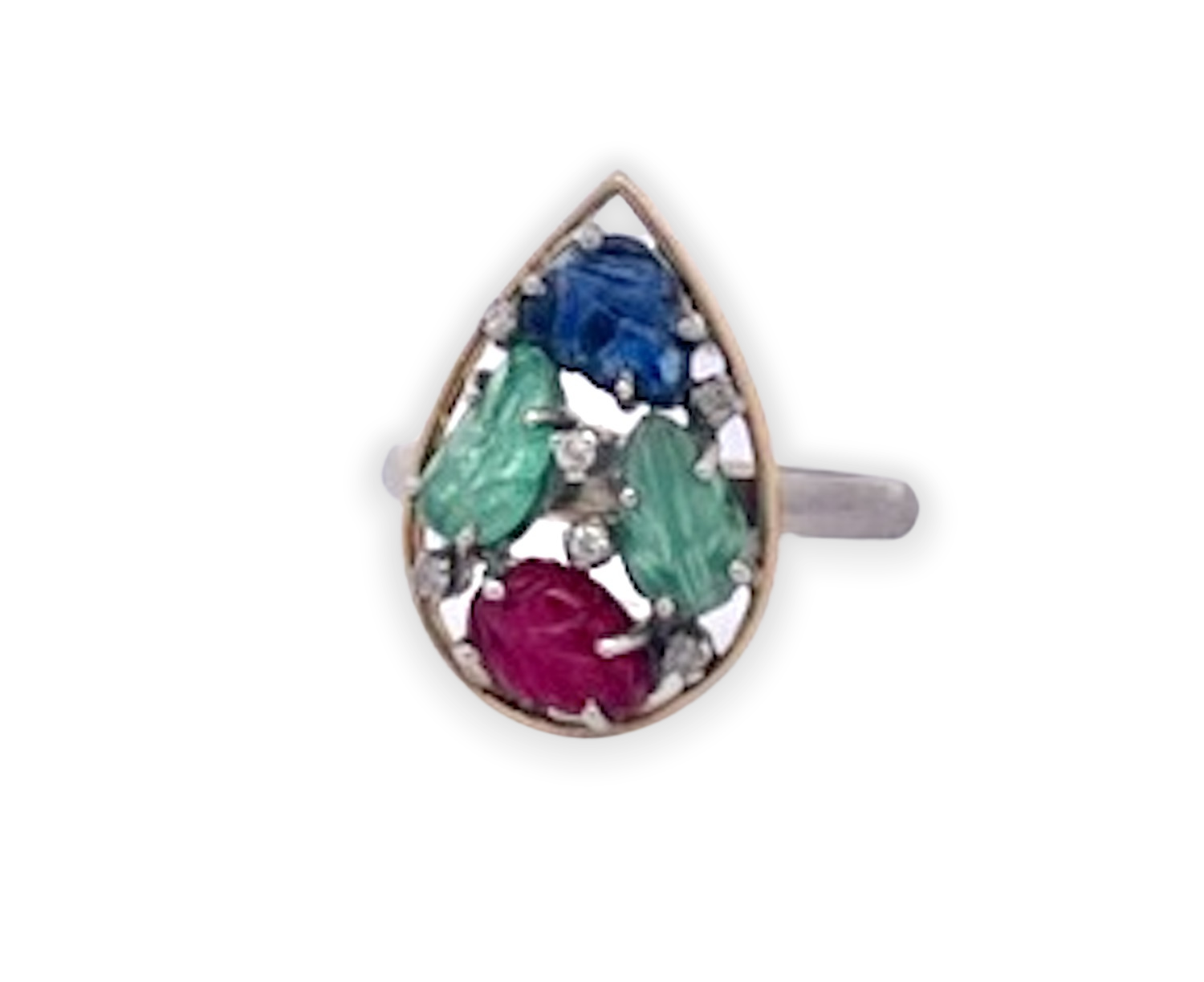 Tutti Frutti carved ruby sapphire emerald set