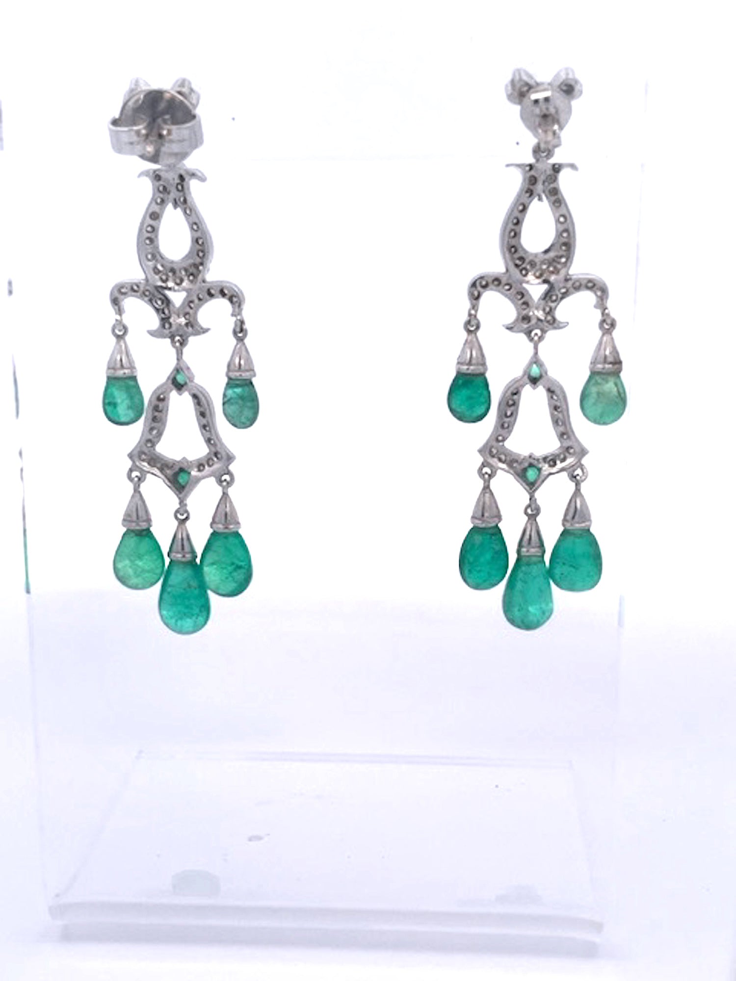Chandelier earrings with emeralds