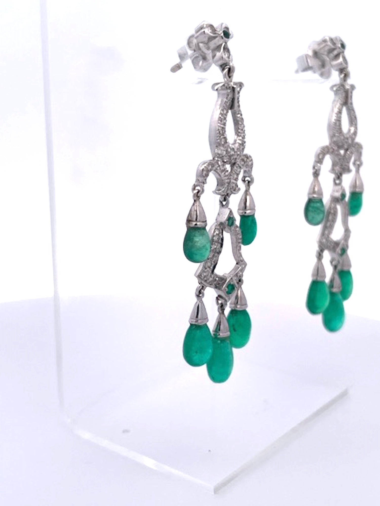 Diamond and emerald earrings, 14K