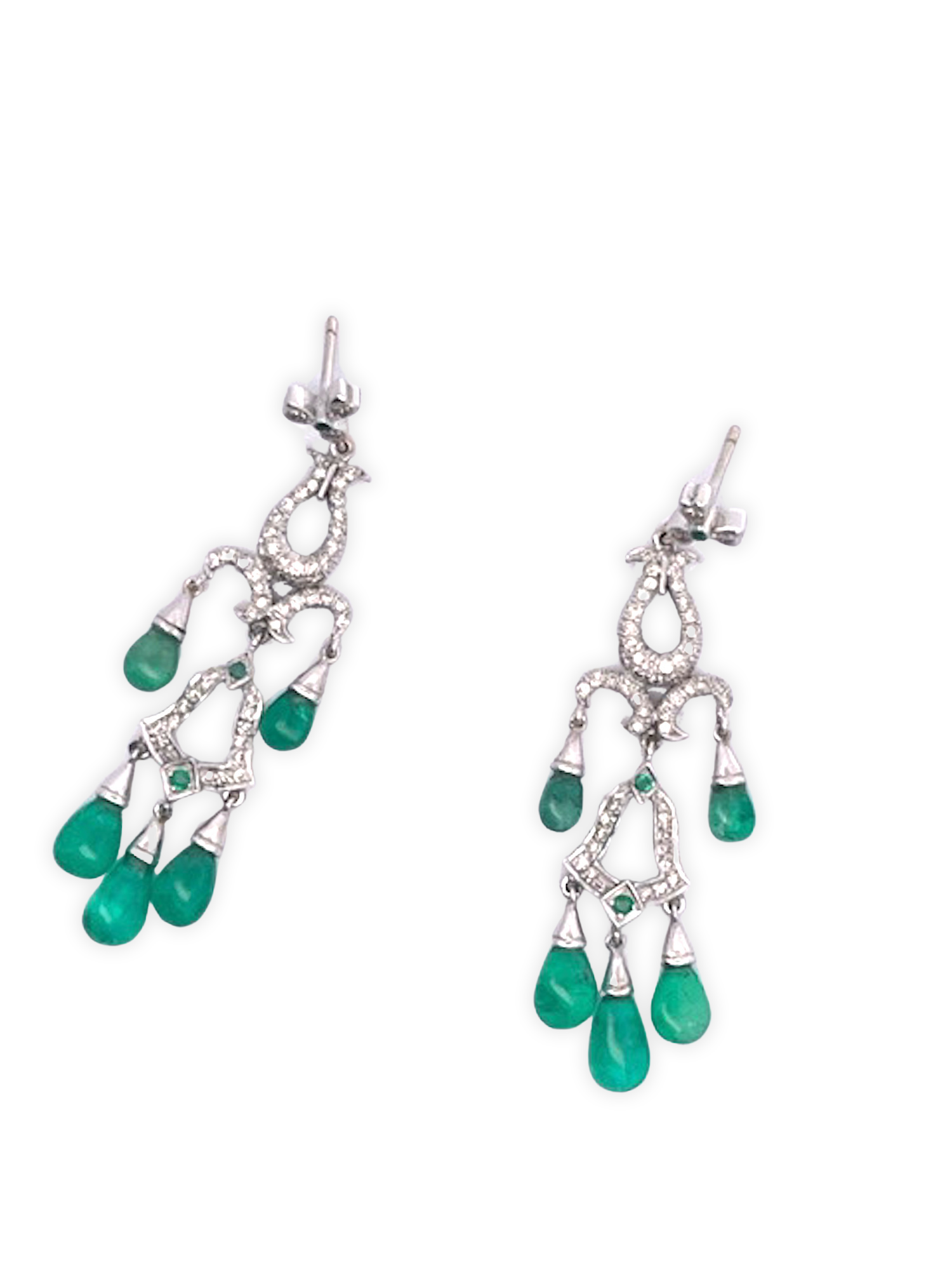Emerald drop earrings with diamonds
