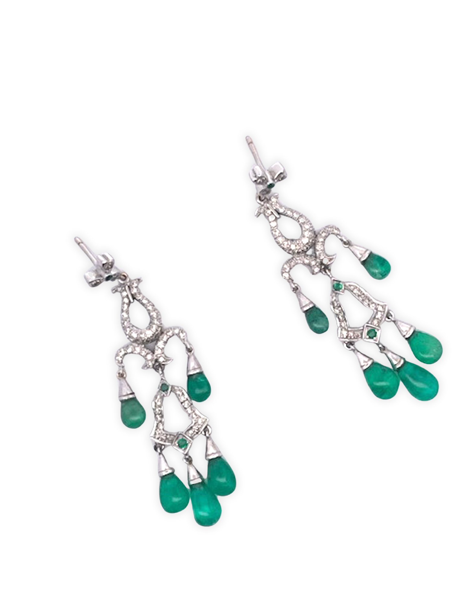 Diamond and emerald earrings, 14K