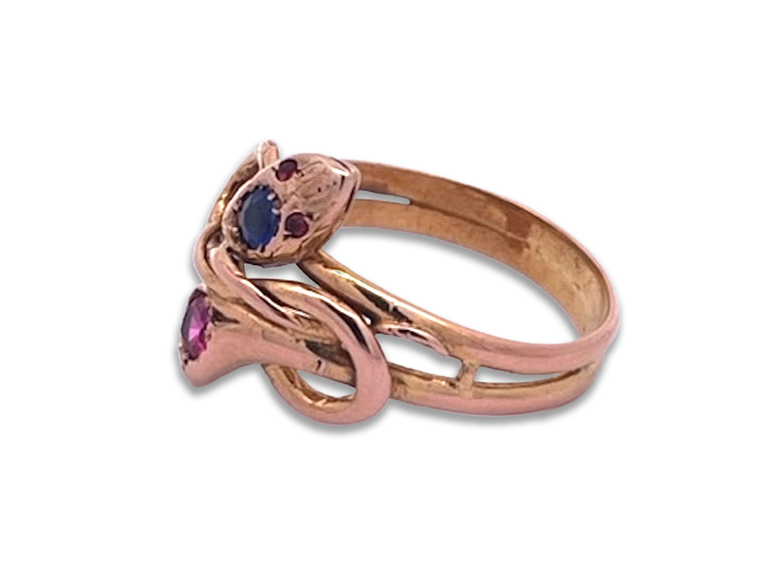 Double-headed snake ring in gold finish