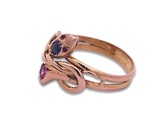 Double-headed snake ring in gold finish