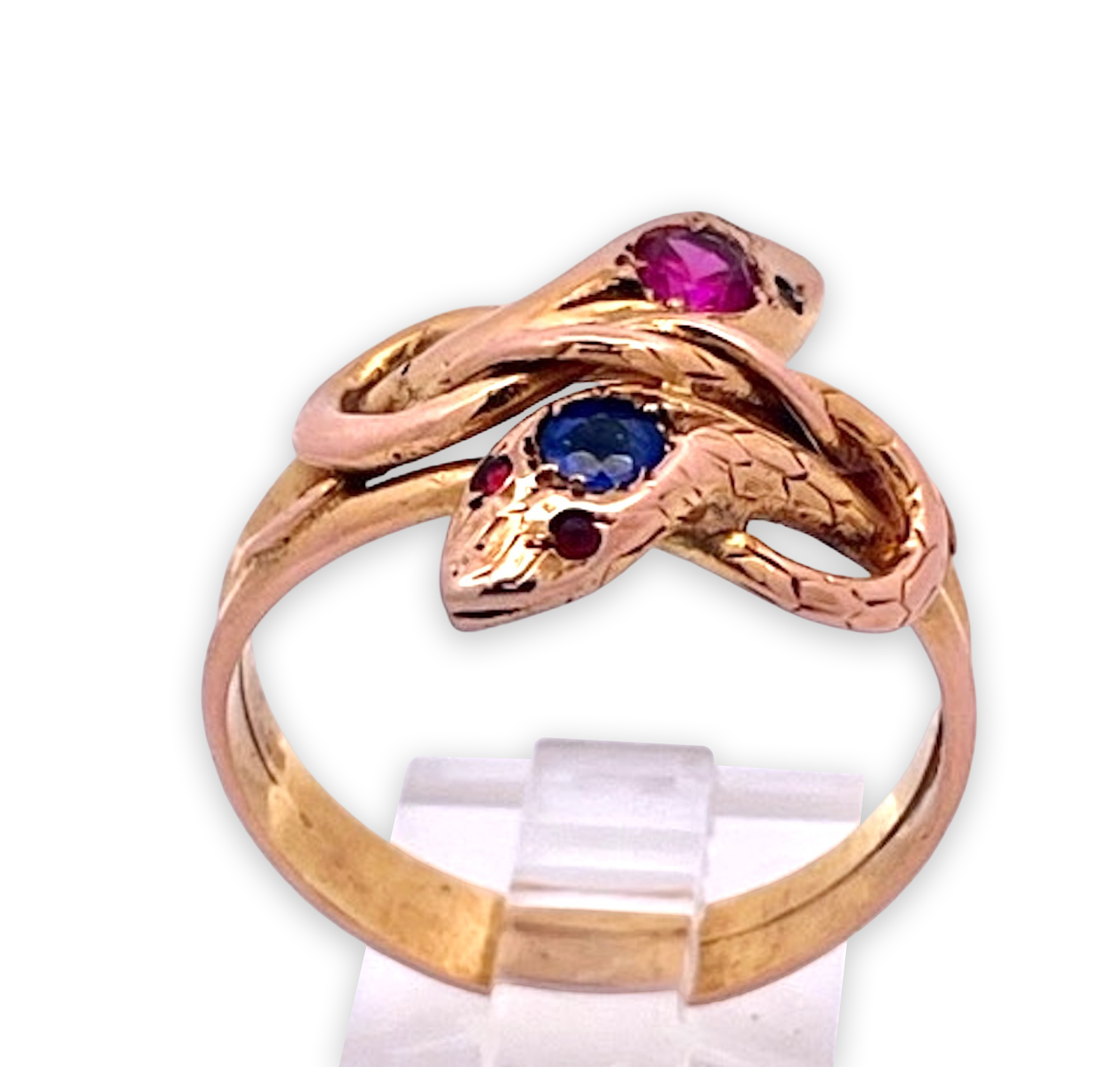 Double snake ring, sapphire eyes, vintage style