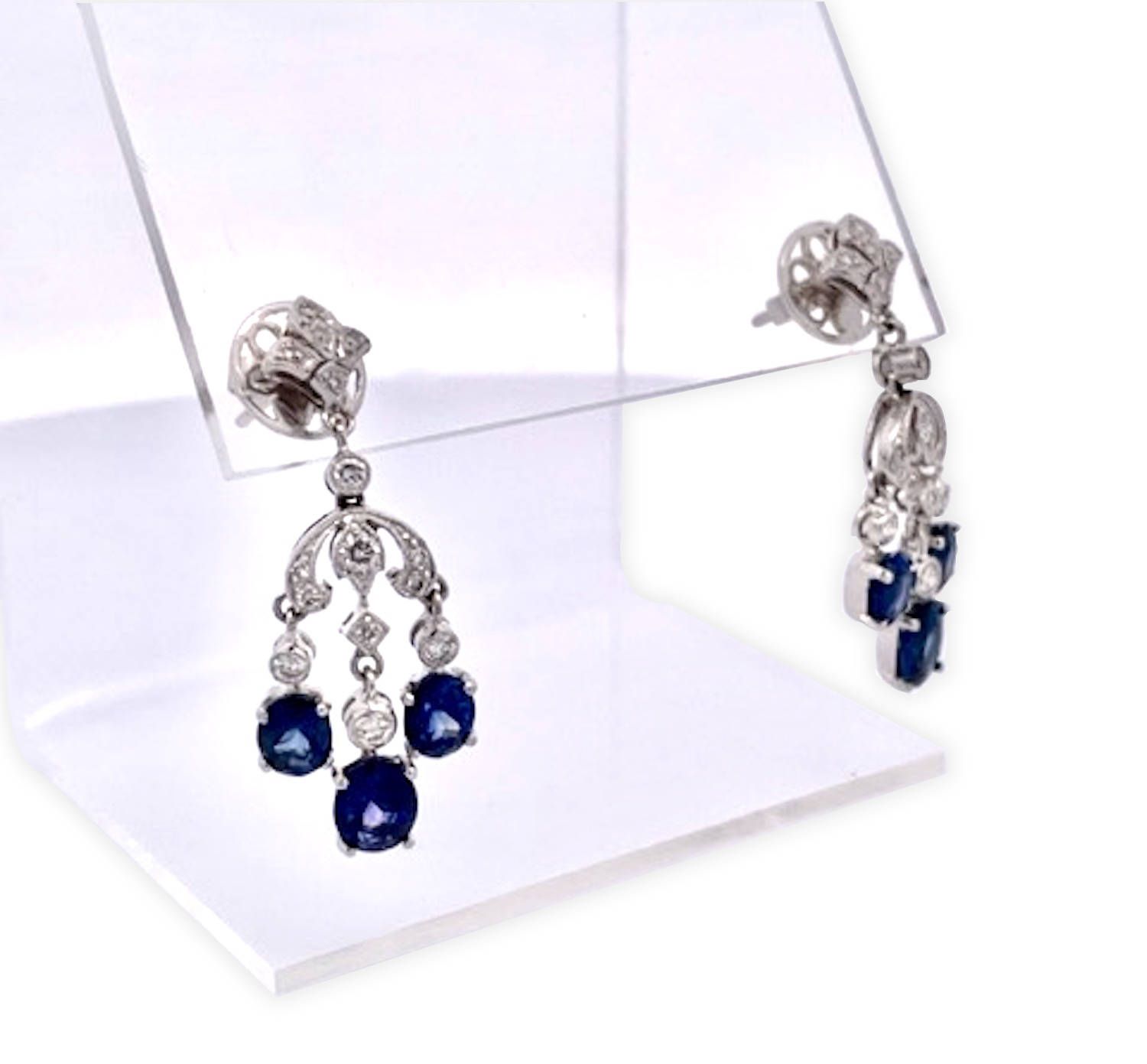 Sapphire tassel drop earrings in 18K white gold