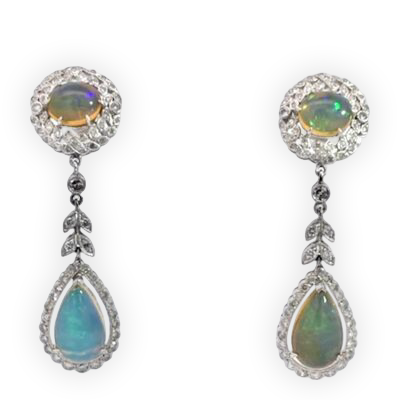 Jelly Opal and Diamond drop earrings