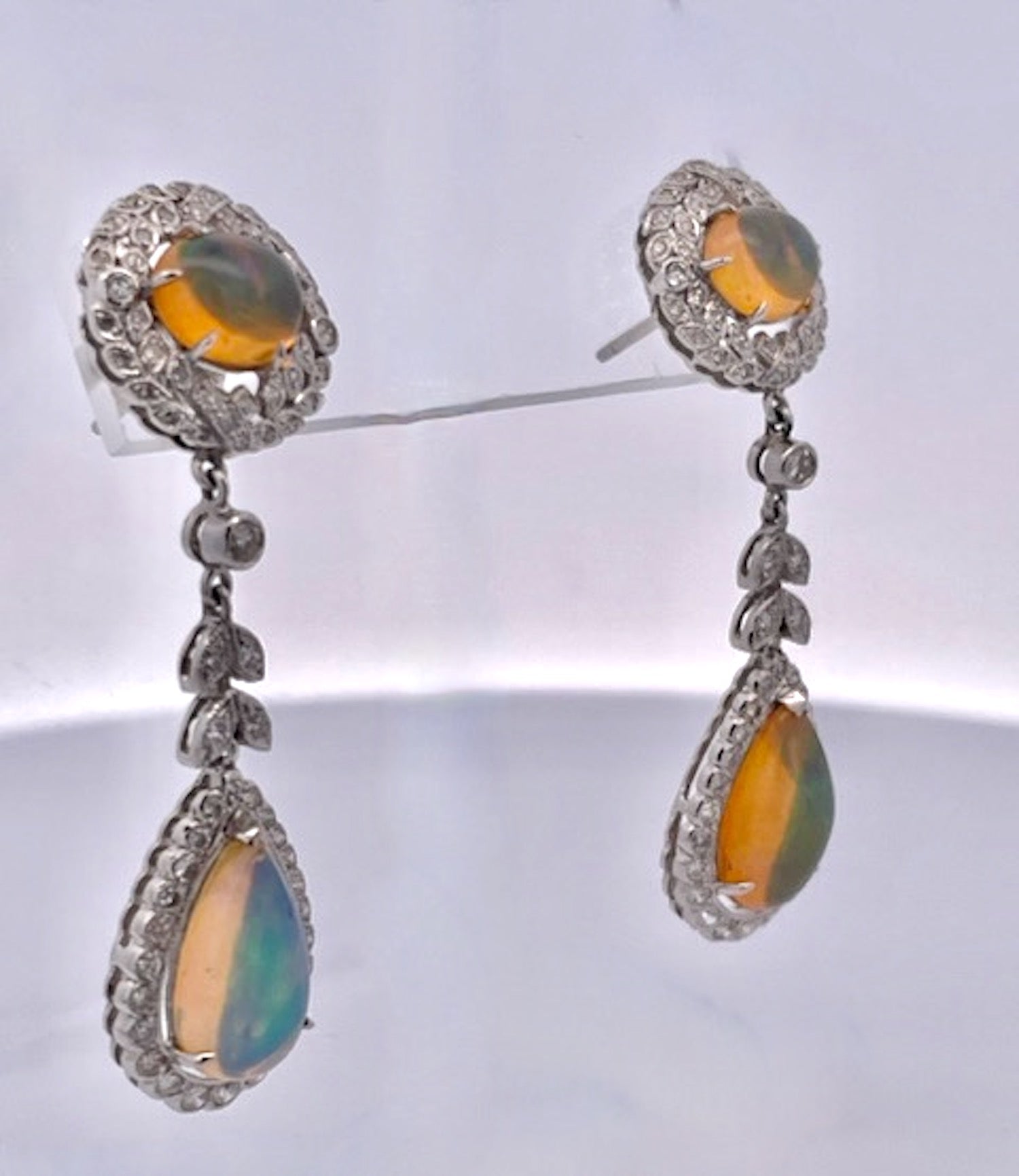 Jelly Opal and Diamond drop earrings