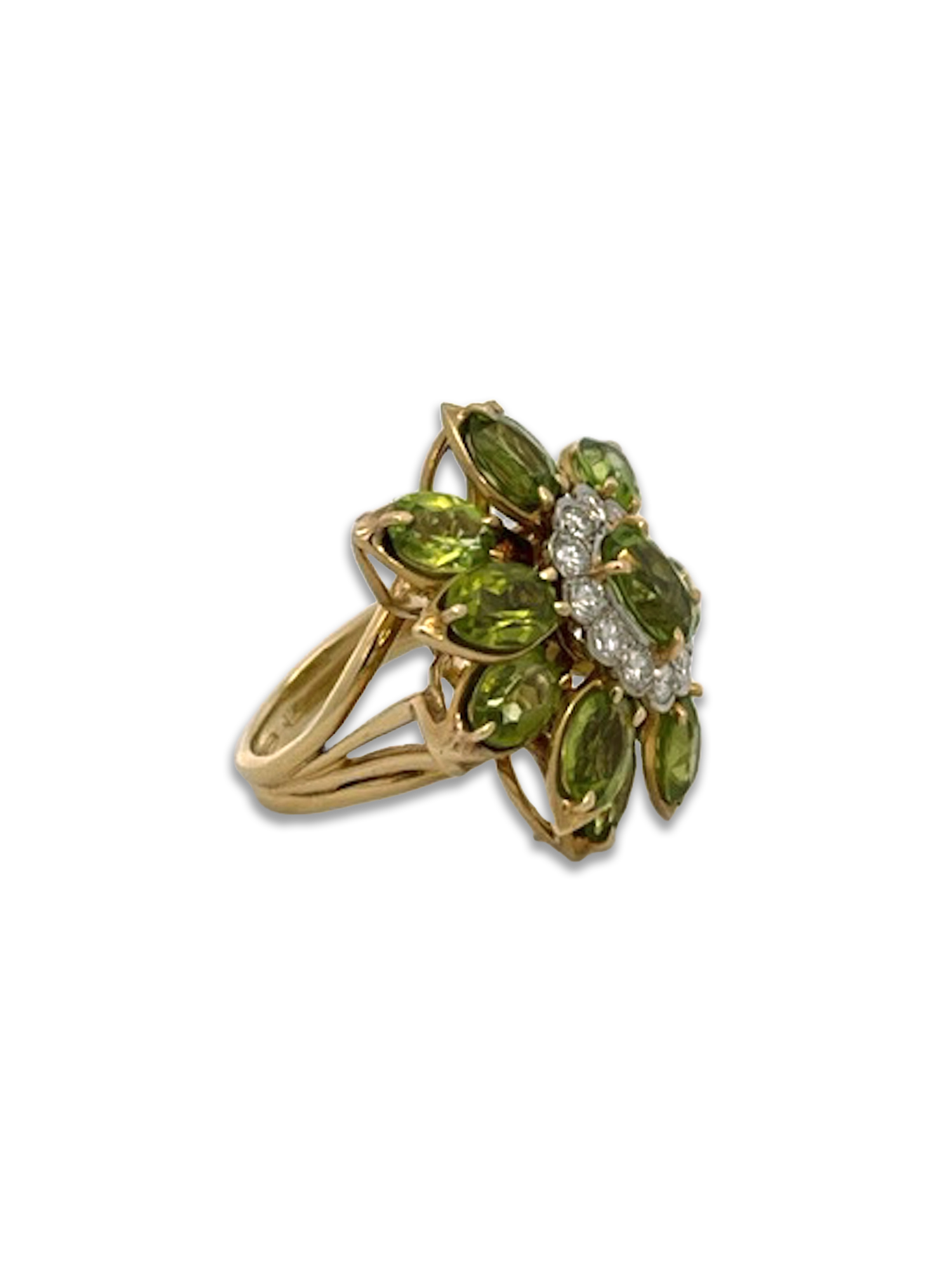 Bold Peridot cocktail ring with Diamond halo