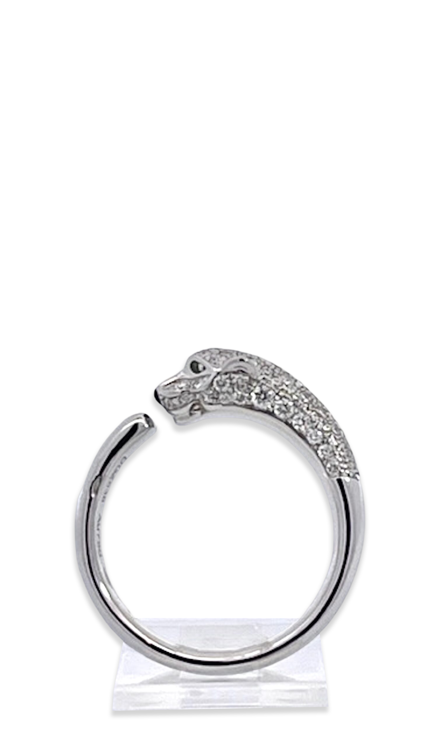 Cartier 18K Panthere ring, thin band, emerald eyes