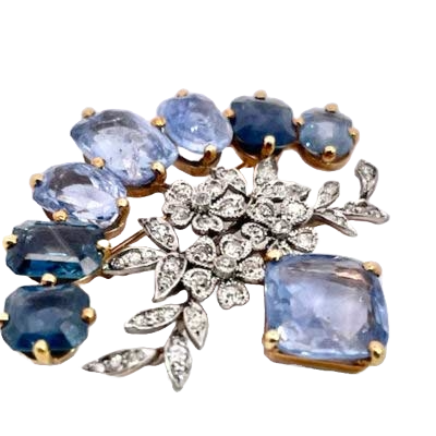 18K Sapphire Diamond Brooch 20 carats