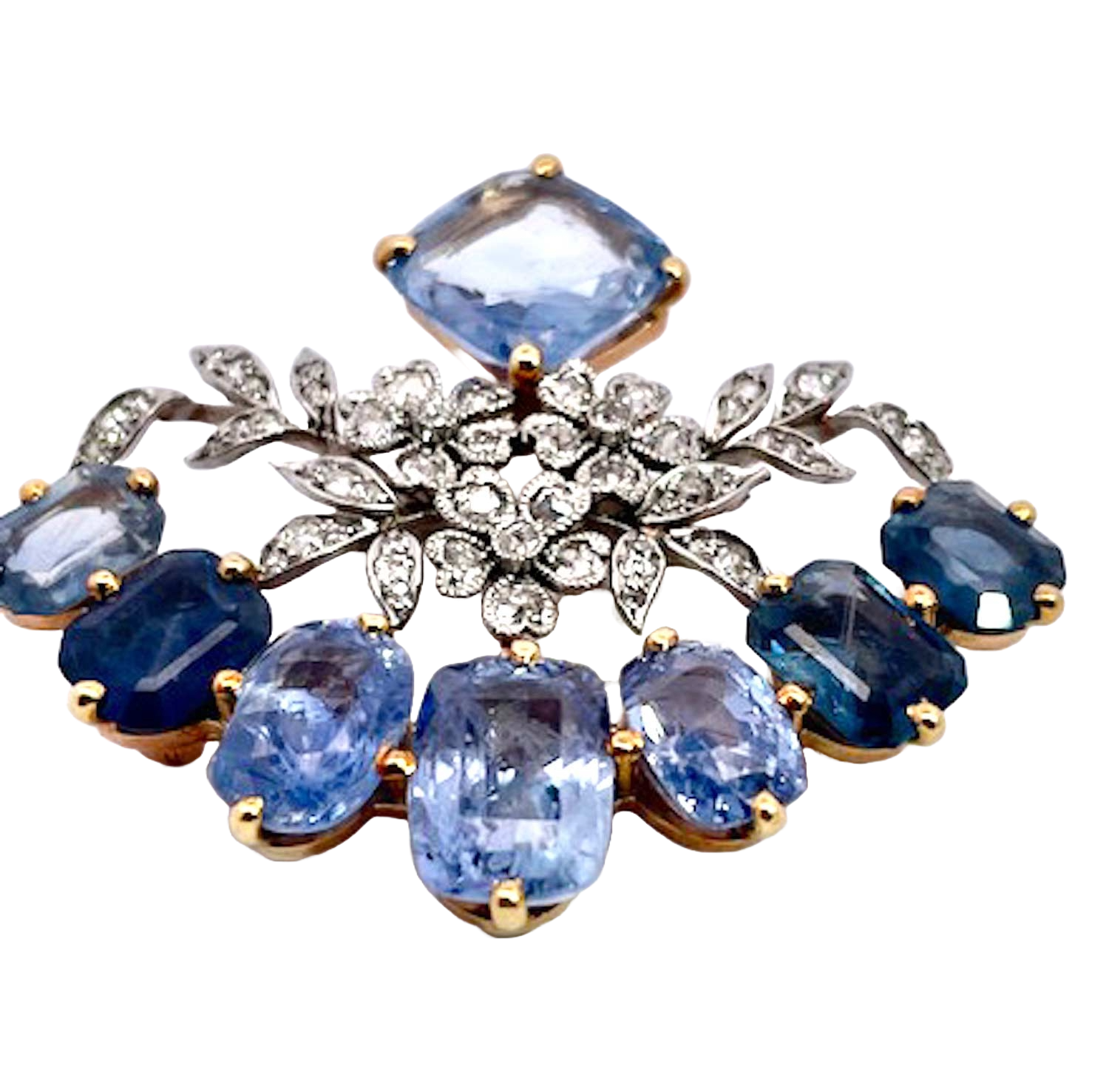 18K Sapphire Diamond Brooch 20 carats