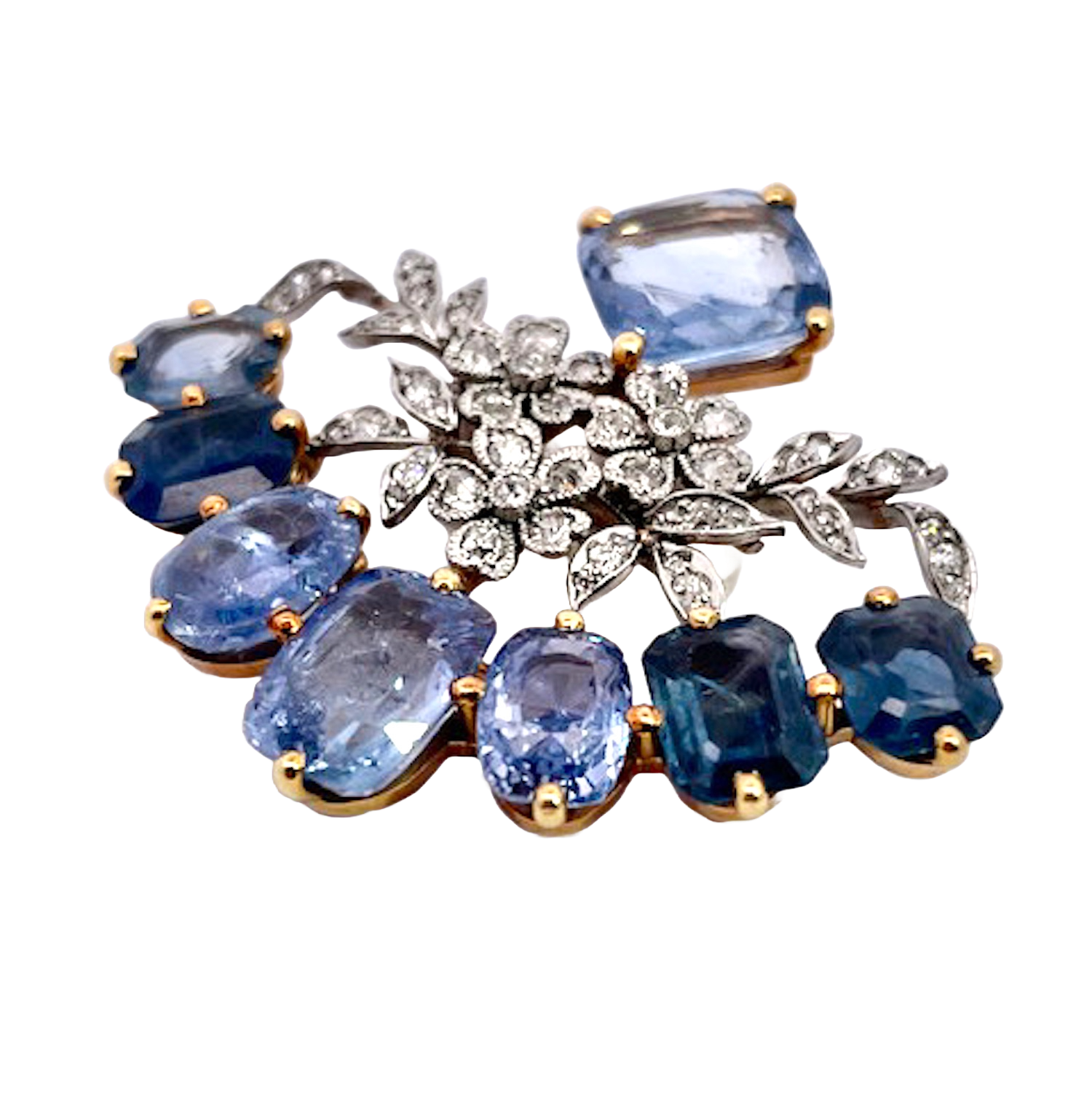 18K Sapphire Diamond Brooch 20 carats