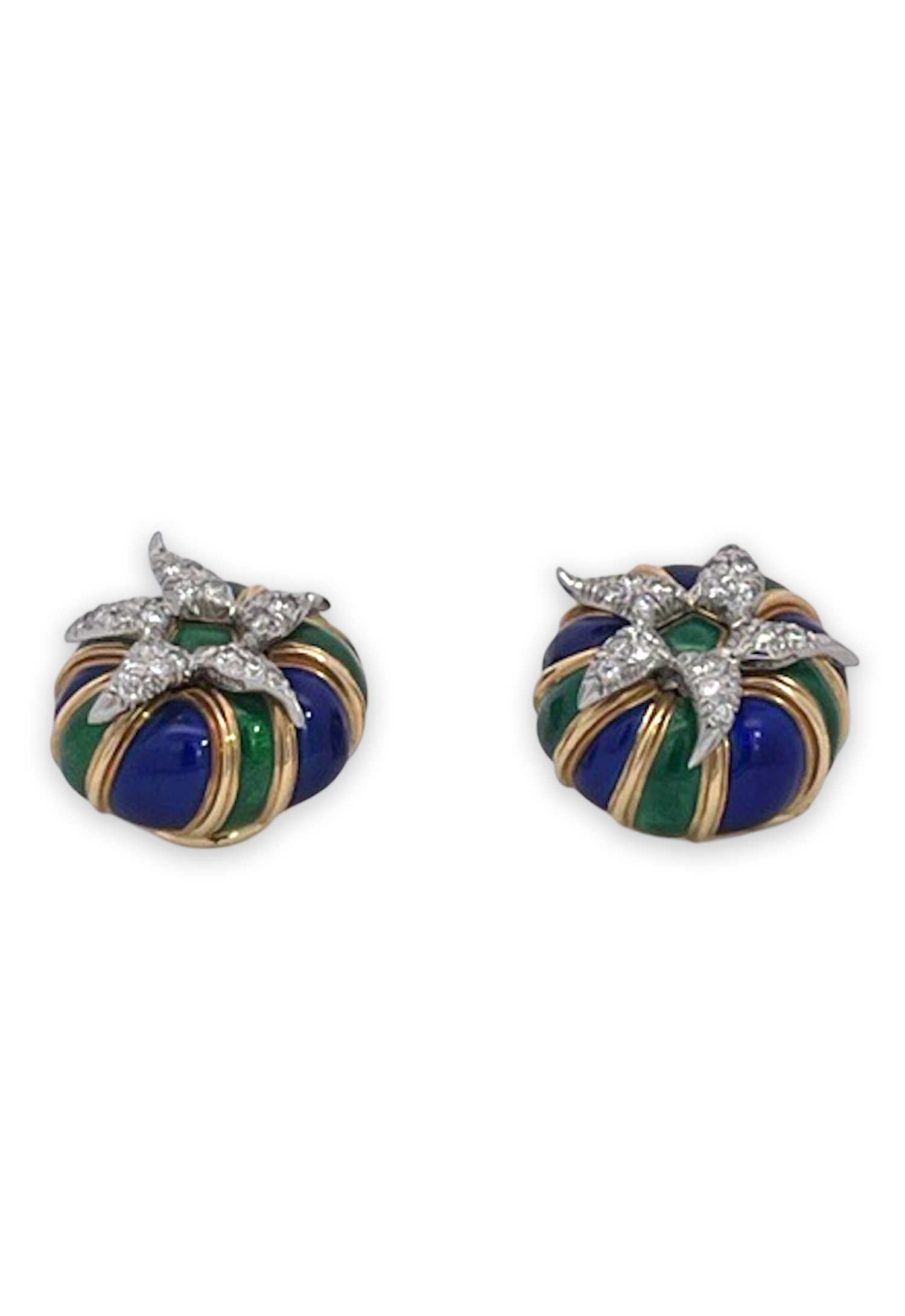 Tiffany 18K diamond enamel earrings