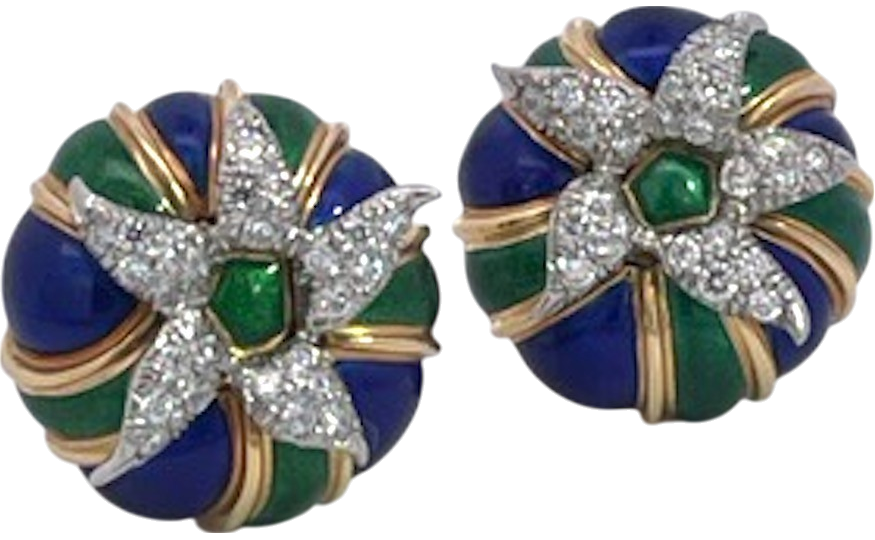 Tiffany 18K diamond enamel earrings