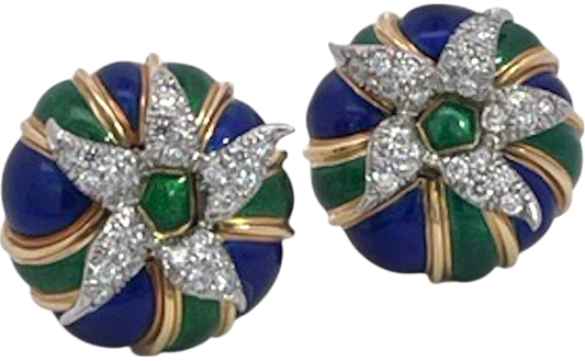 Tiffany 18K diamond enamel earrings