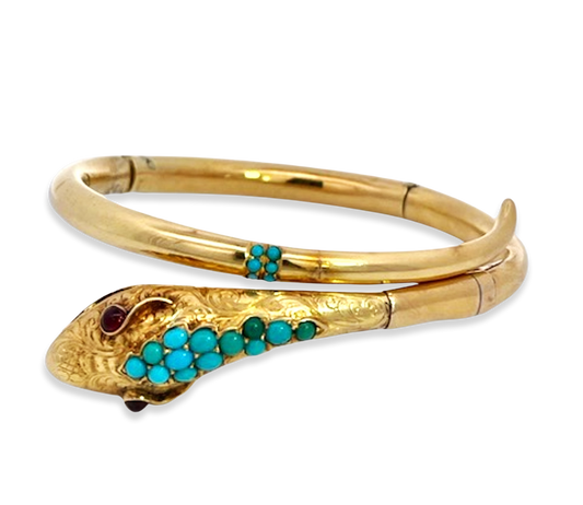 14K snake cuff with turquoise