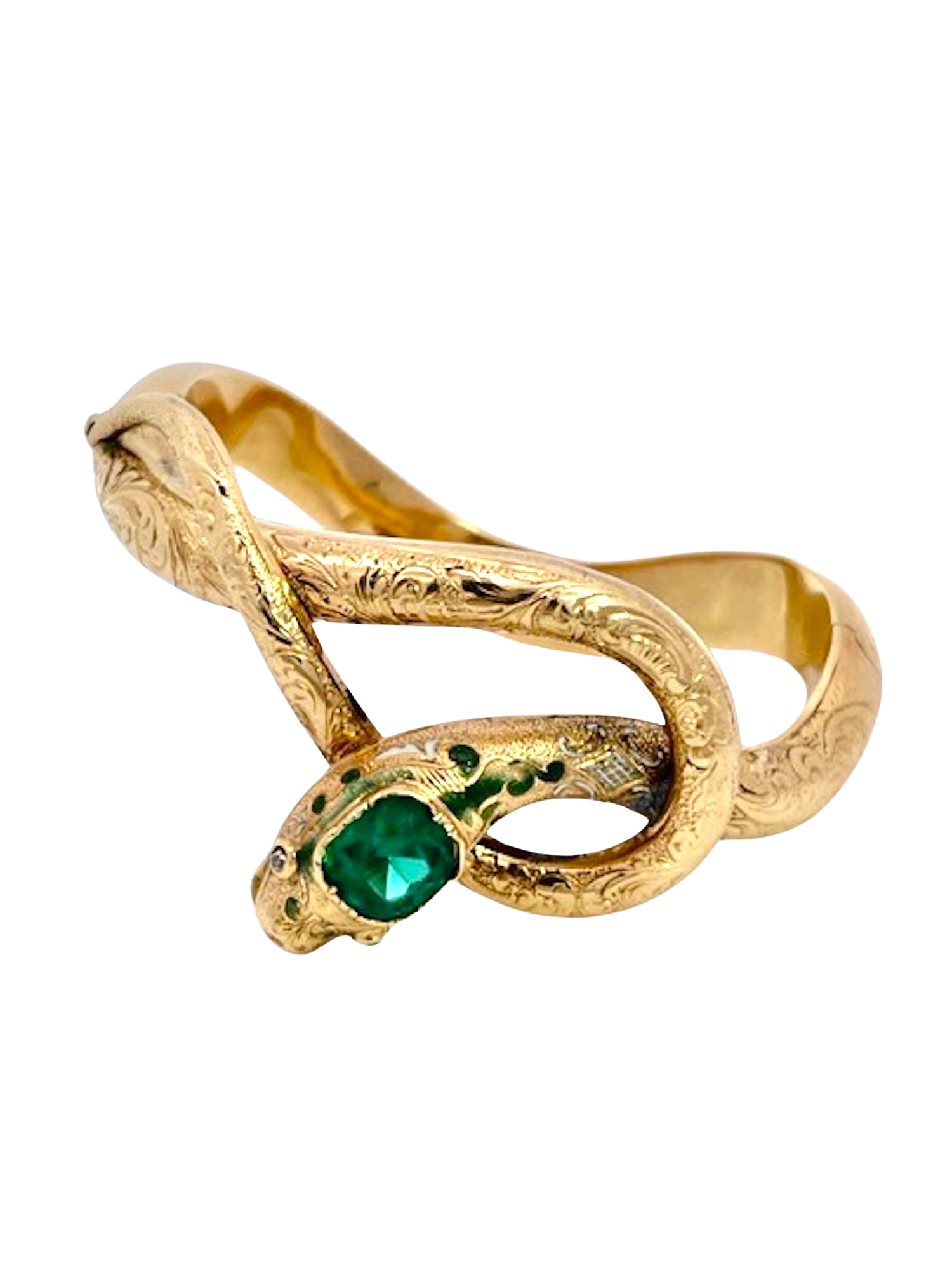 Snake bracelet with emerald, 14K