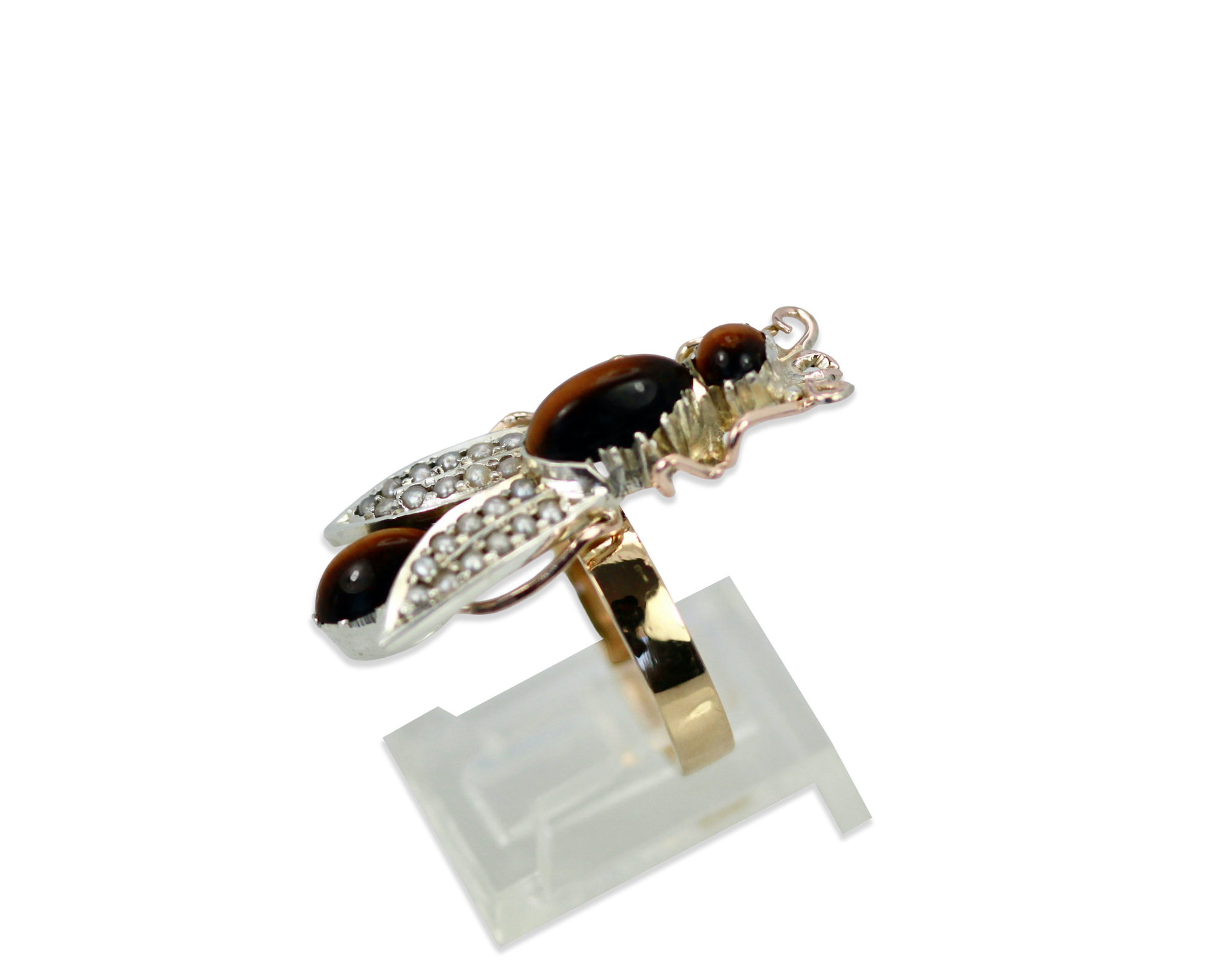 Tiger’s eye and pearl ring