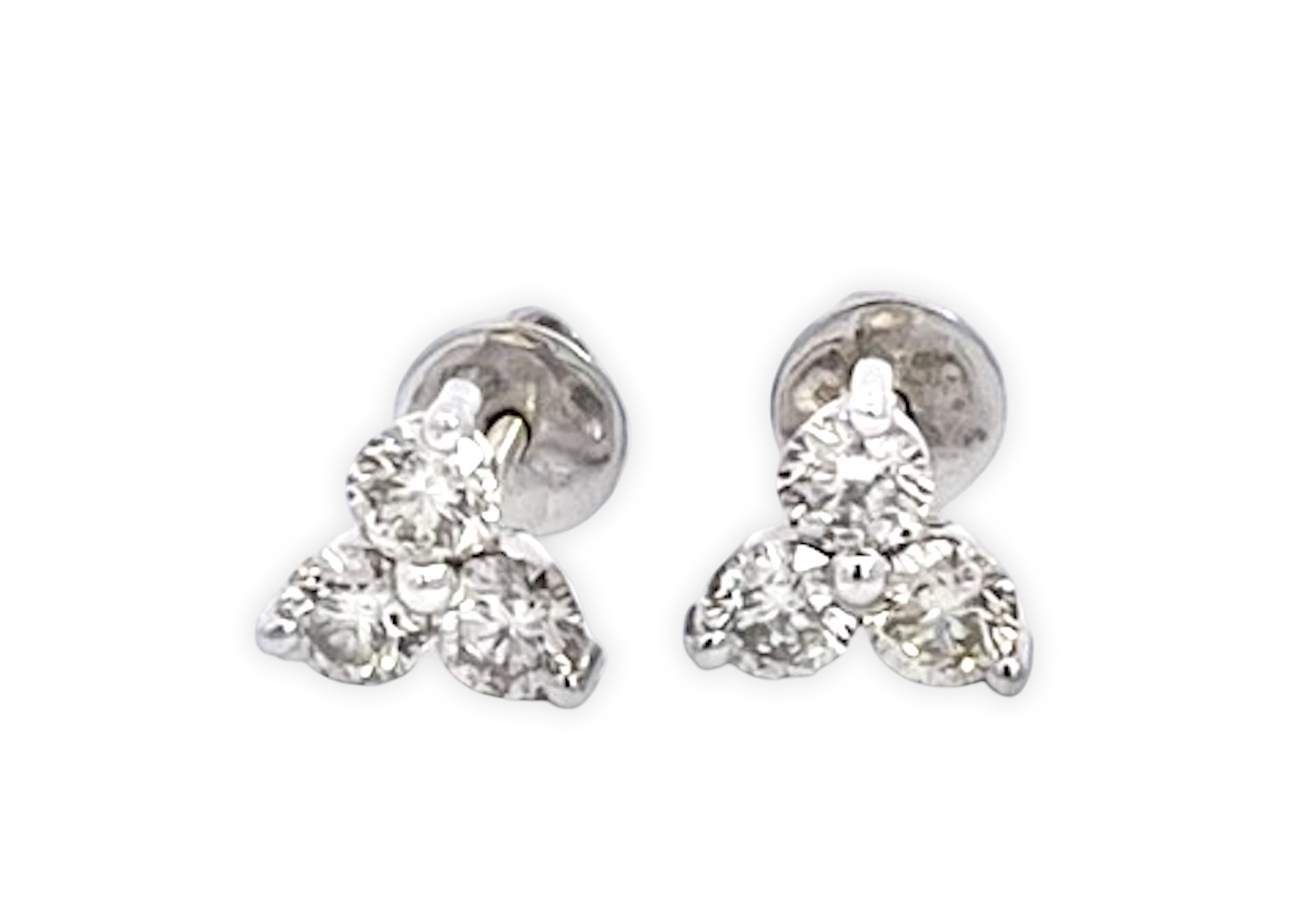 Triple diamond earrings, screw back