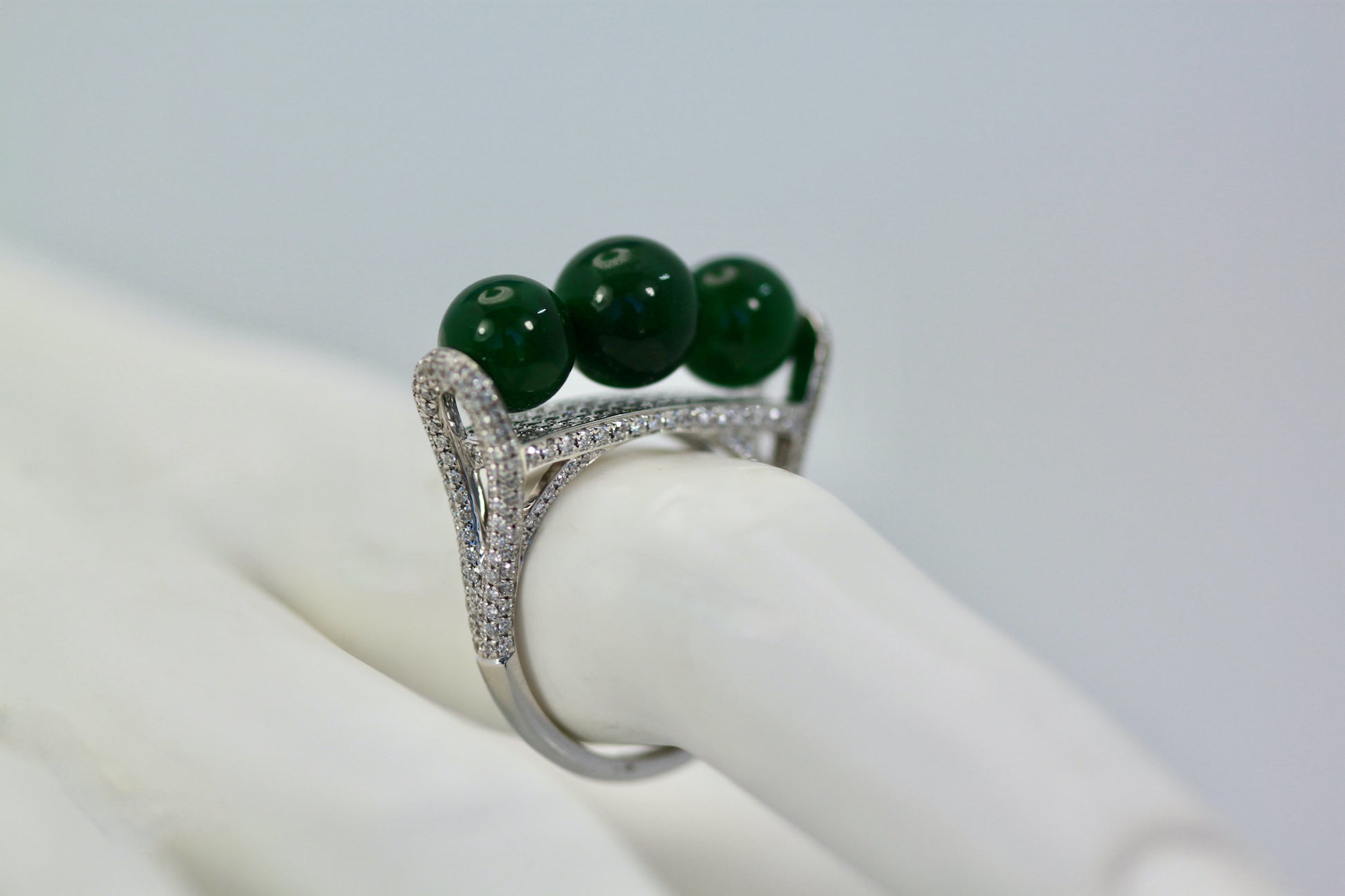 Jadeite Bead and Diamond Ring