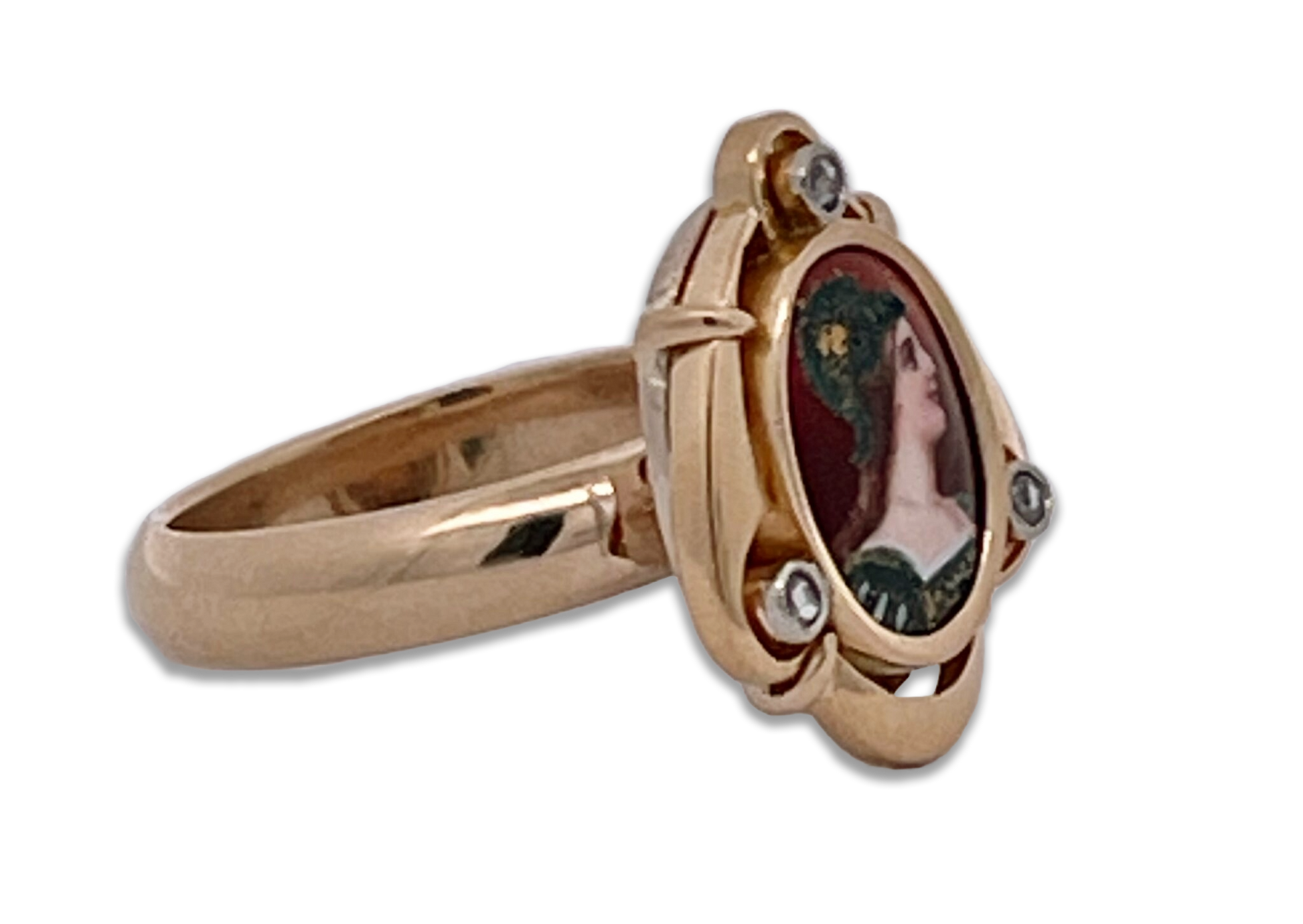 Athena enamel pendant, 14K