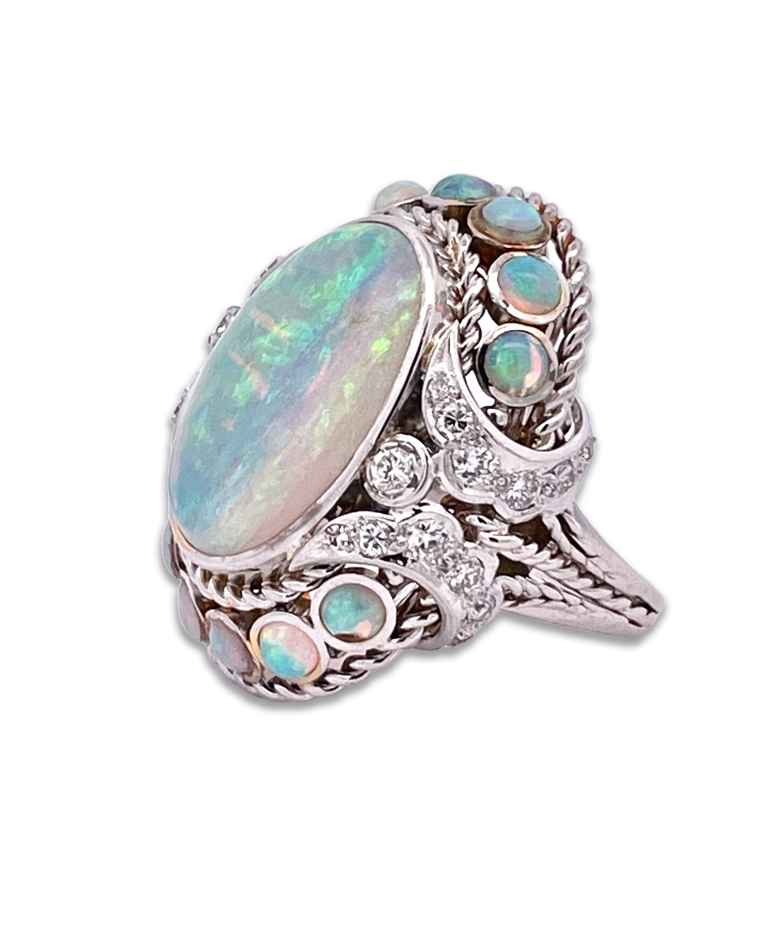Large opal diamond ring, 18K