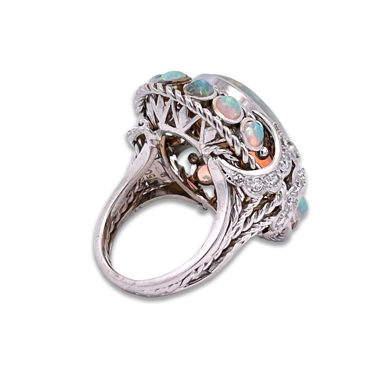 Diamond halo opal ring

