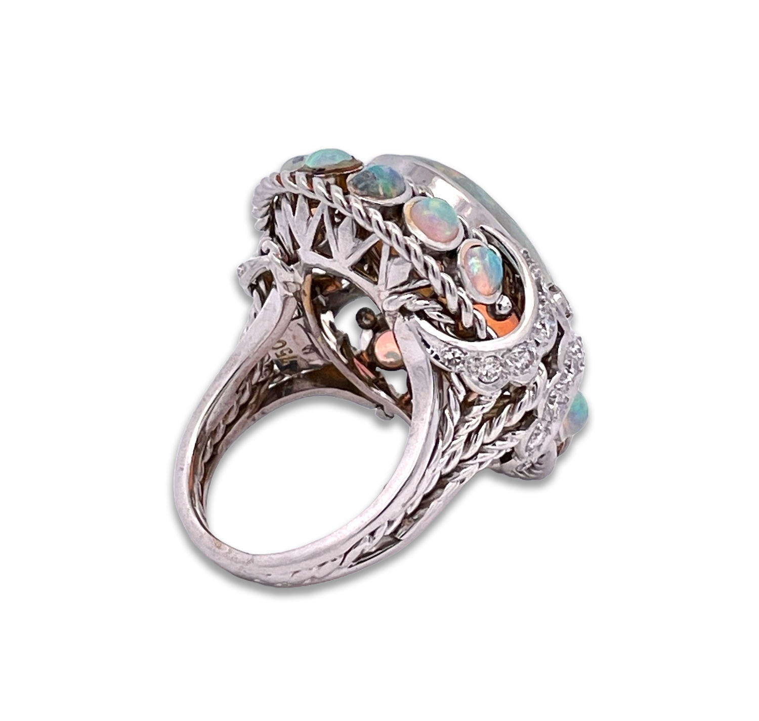 Diamond halo opal ring

