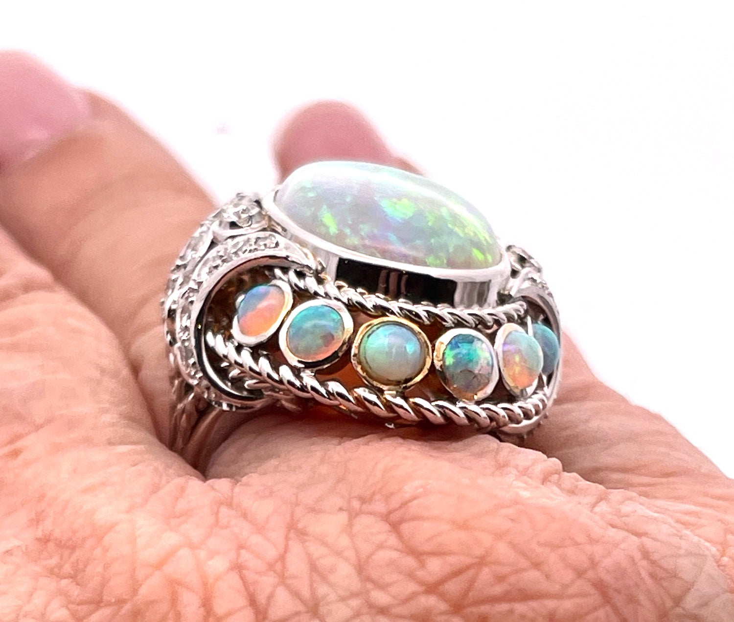 Large opal diamond ring, 18K