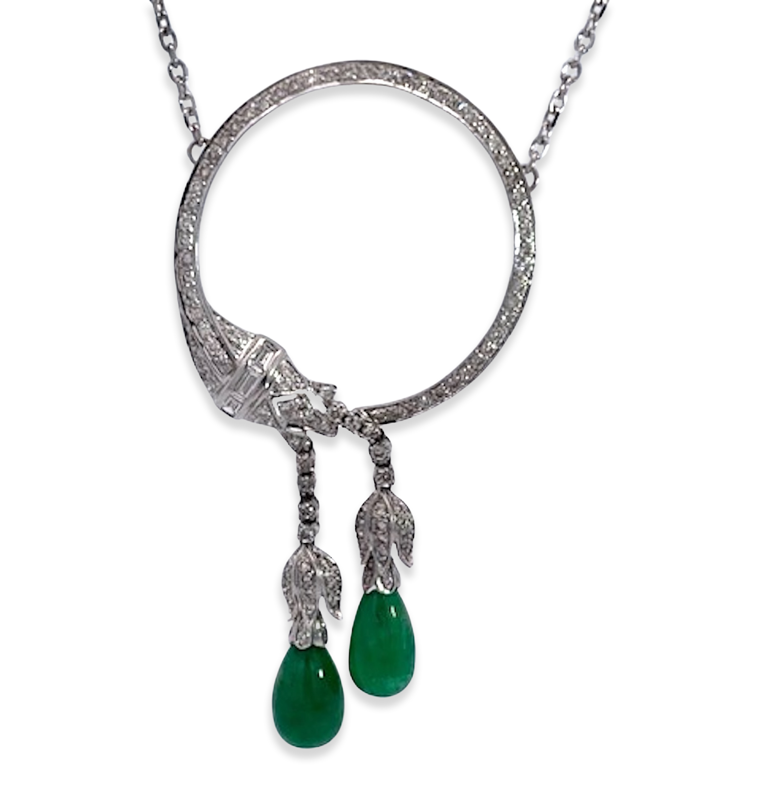 Emerald drop diamond brooch