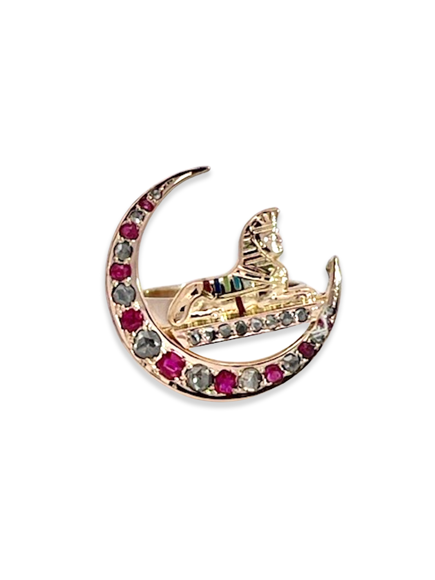 Vintage crescent ring with gems