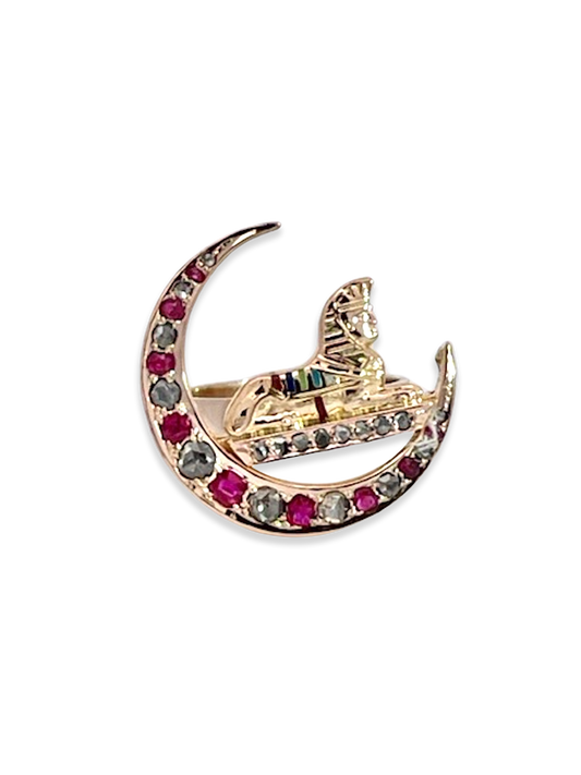 Vintage crescent ring with gems