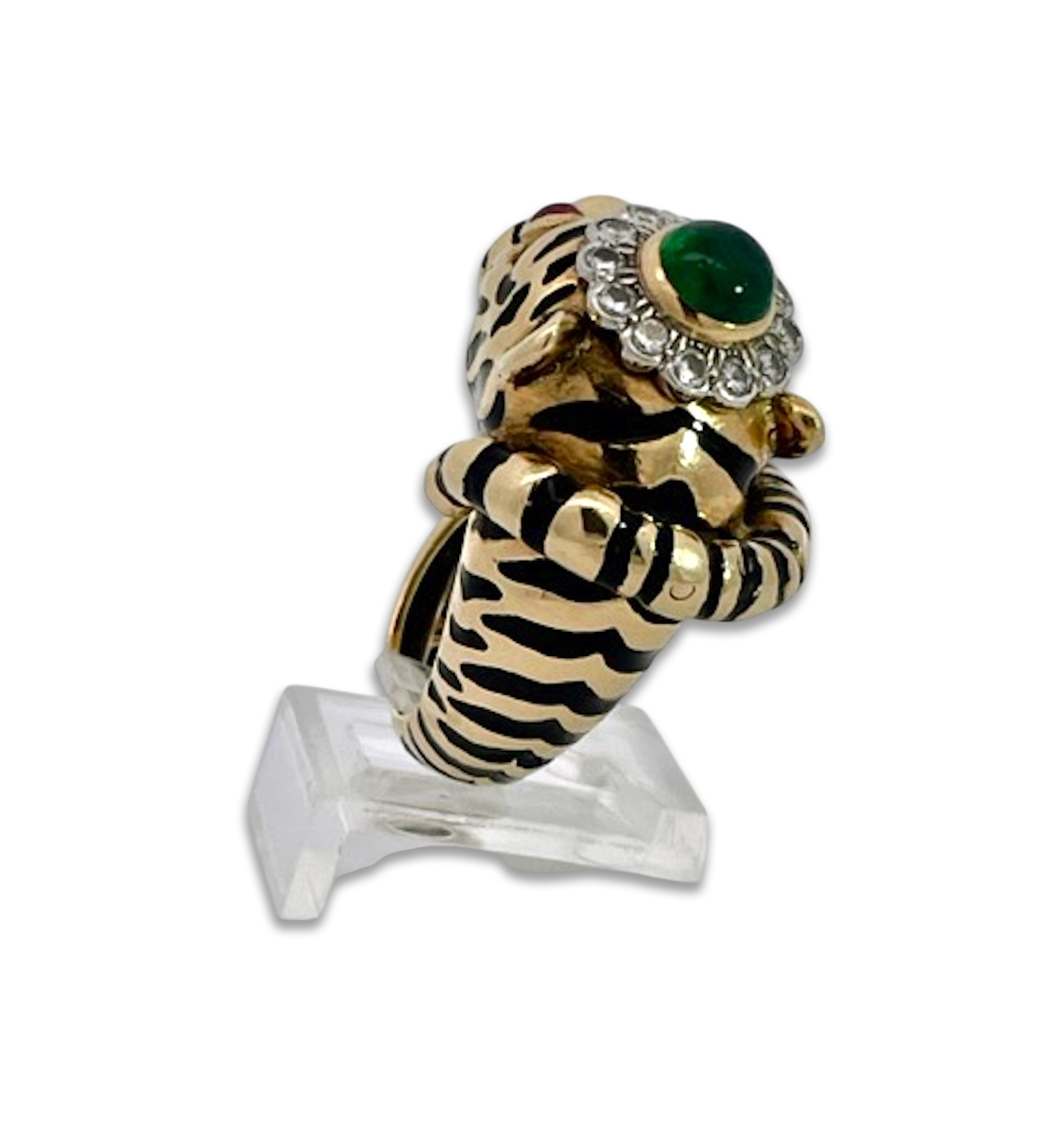 Ruby and emerald tiger ring