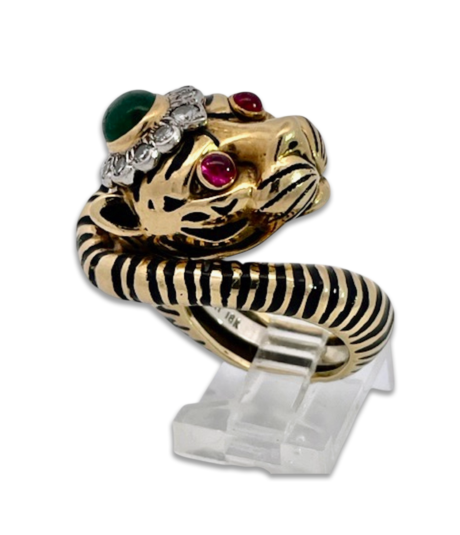 Ruby and emerald tiger ring