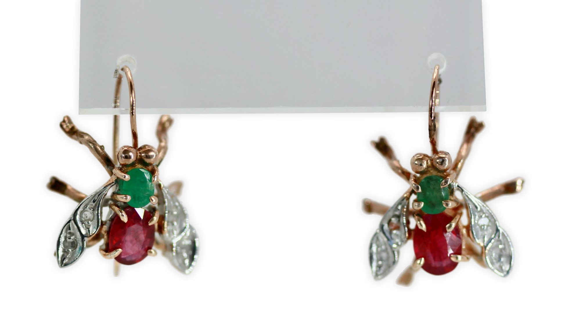 Gemstone fly motif earrings