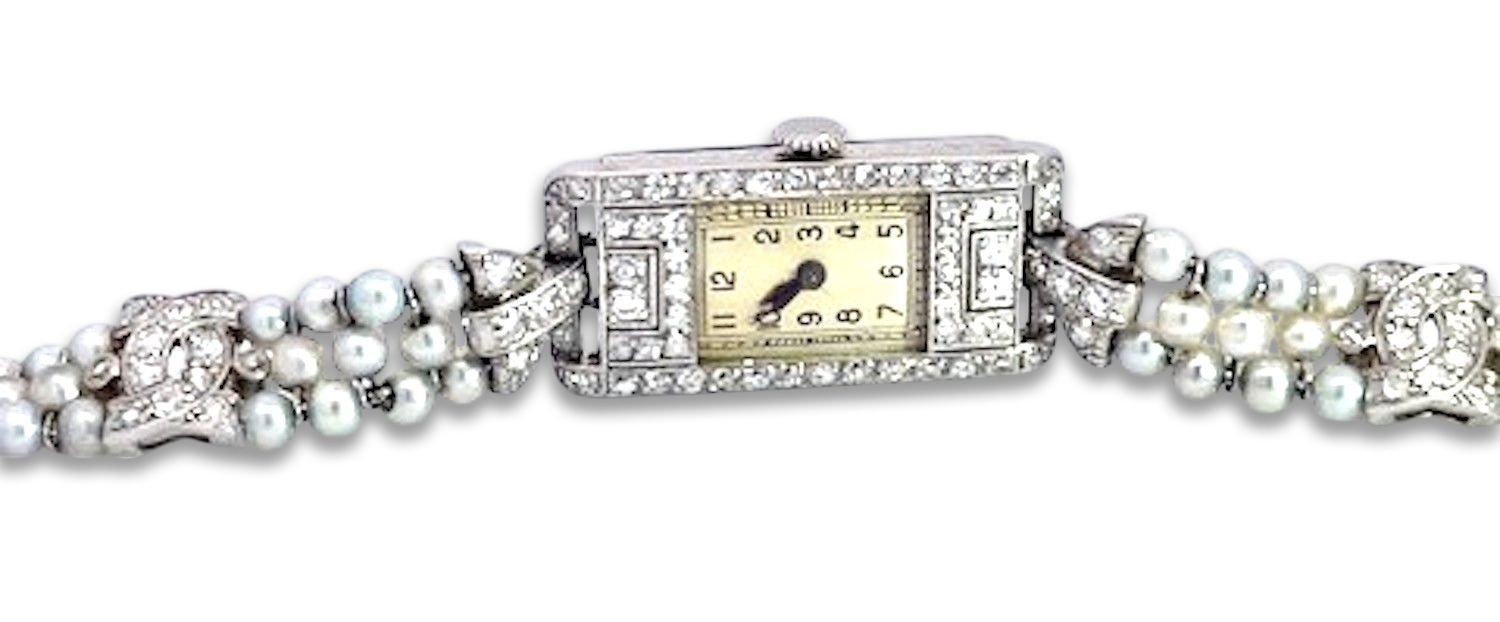Pearl-accented vintage watch