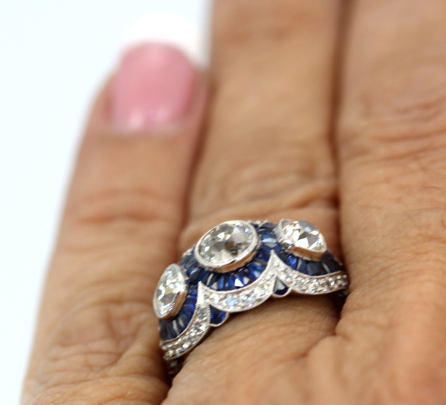 Deco Platinum Sapphire Diamond Ring Circa 1920'S 3.28 Carats