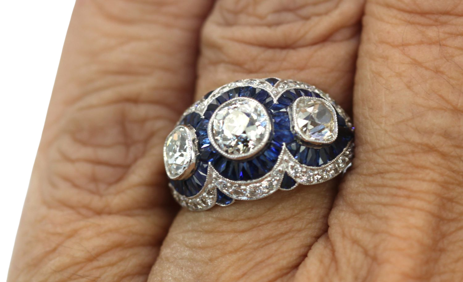 Deco Platinum Sapphire Diamond Ring Circa 1920'S 3.28 Carats
