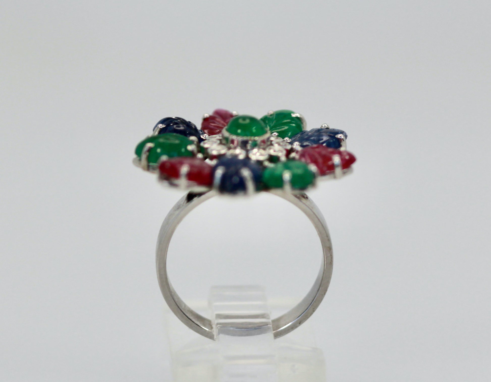 Emerald ruby sapphire diamond ring